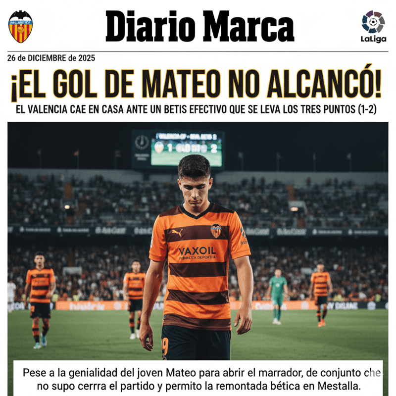 MESMO COM UM GOLAÇO DE MATEO O VALÊNCIA SAI DERROTADO PARA O BETIS SOBRE 2 A 1