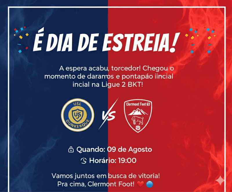 A espera acabou, torcedor! Chegou o momento de darmos o pontapé inicial na Ligue 2 BKT! Nosso primeiro desafio será contra o USL Dunkerqu…