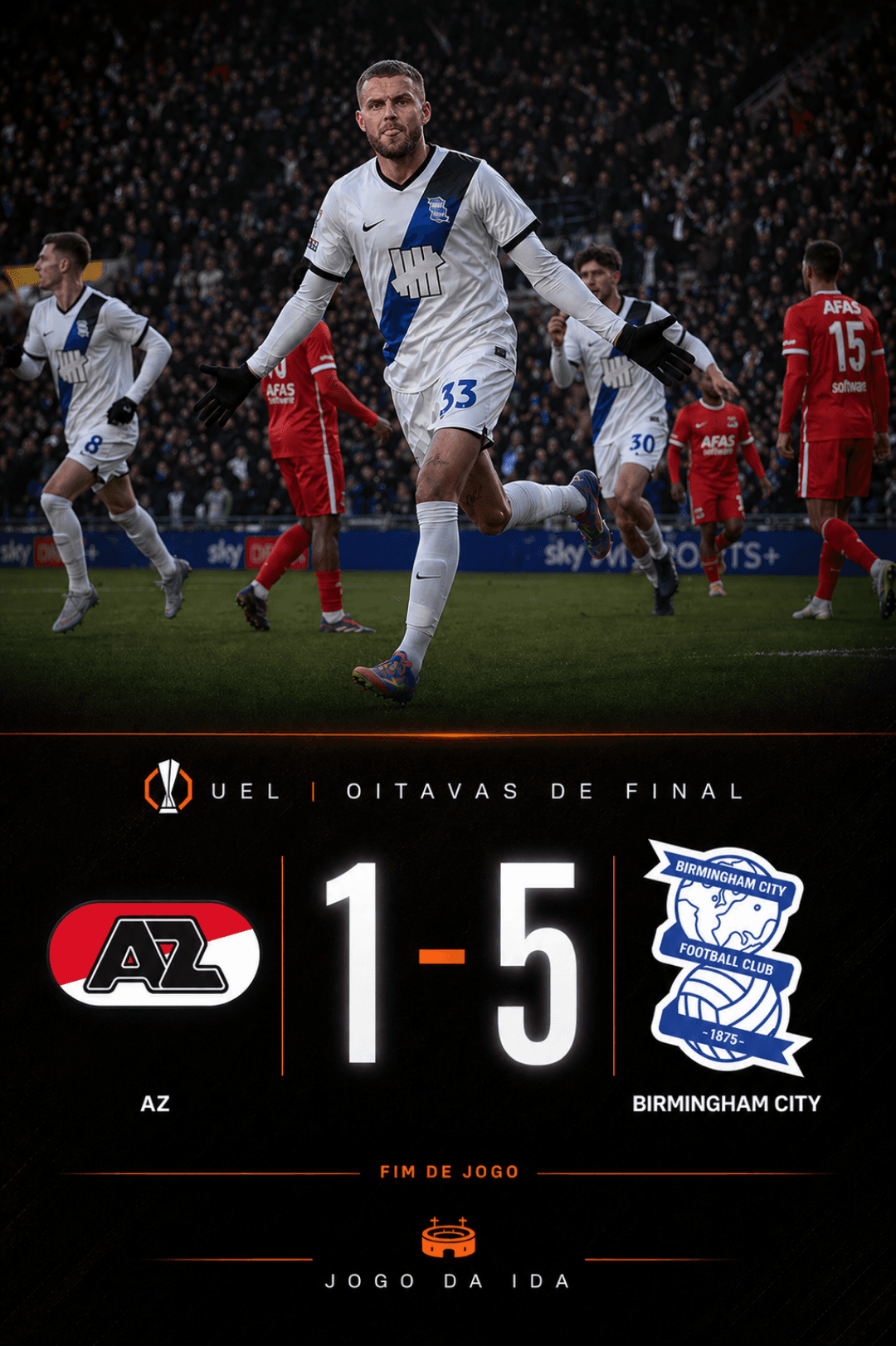 Birmingham city vence o jogo da ida por 4 gols de vantagem fora de casa e encaminha classificação para as quartas de final