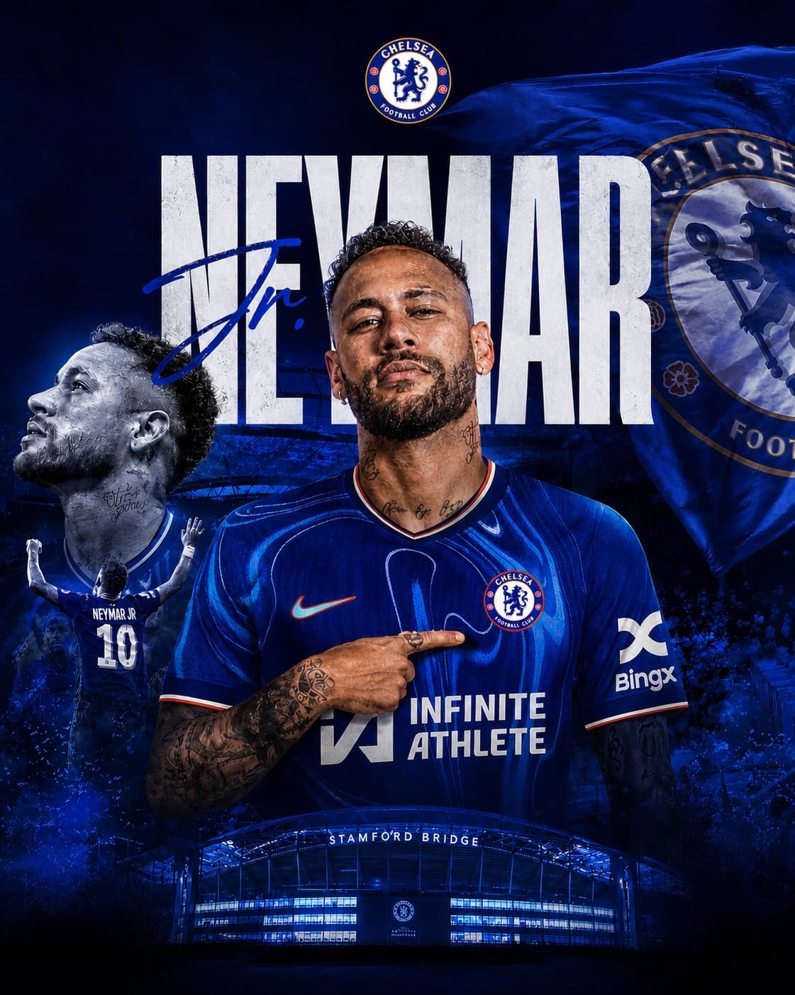 🚨 **OFICIAL EM STAMFORD BRIDGE!** 🔵🔥 Neymar é novo jogador do Chelsea FC! 👀💙 Transferência fechada por **121M€** num contrato de 2 a…