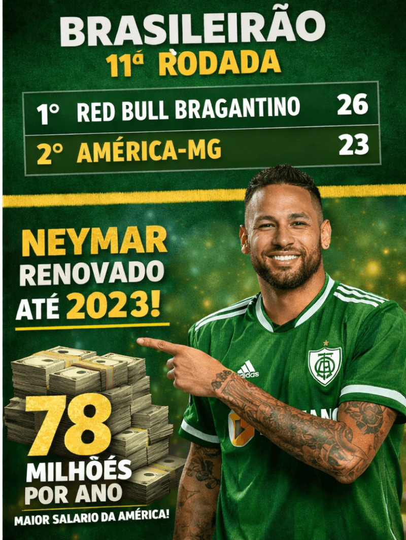 Notícias 📰 América luta pela liderança do campeonato brasileiro contra red Bull bragantino. Neymar renova até 2023 e recebera o maior sa…