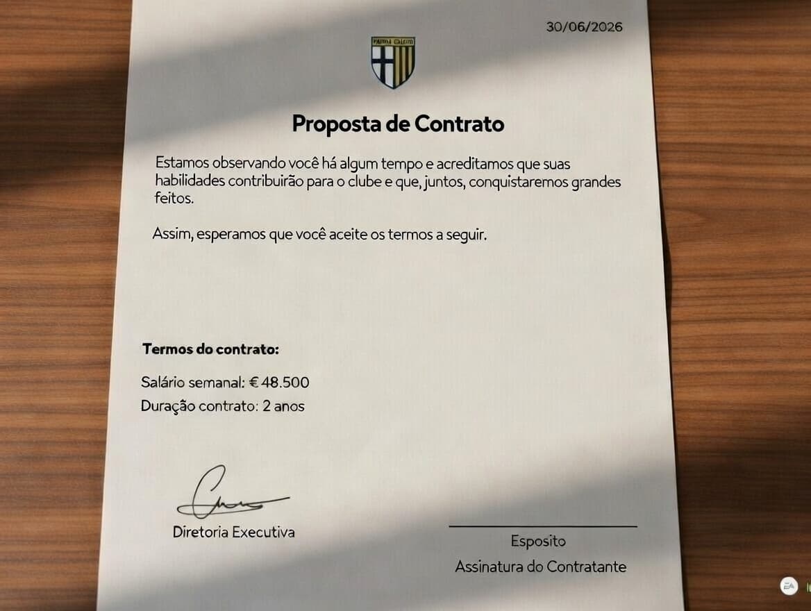 Assinando o contrato! Dois anos de contrato, com um salário de €48.500 semanais