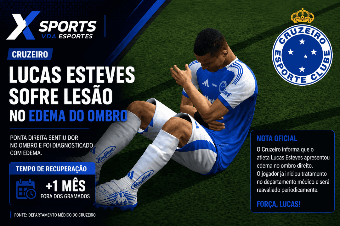 Xsports Informa: 🔵⚪🚨 Lesão no ombro direito de Lucas Esteves irá deixar-lo mais ou menos 1 mês fora dos gramados a espectativa é que ap…