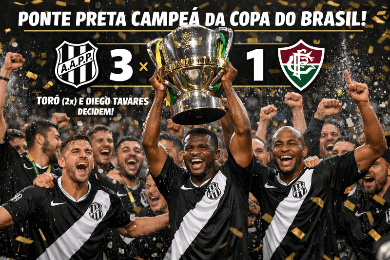 A Ponte Preta fez história! O time de Campinas conquistou o título da Copa do Brasil pela segunda vez, após vencer o Fluminense por 3 a 1…