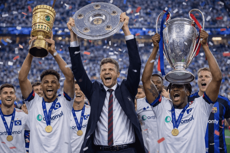 Histórico! O Hamburg SV, comandado por Thomas Müller, conquistou a tríplice coroa em 2028/29. O clube venceu a Bundesliga, a DFB-Pokal e …