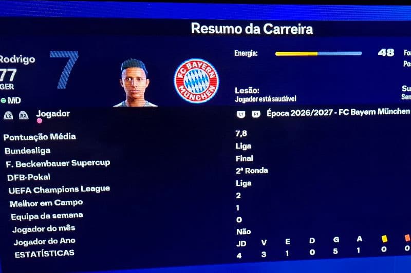 Depois da época incrível do Benfica eu transferi me para o FC BAYERN MÜNCHEN onde eu me encontro com esses números
