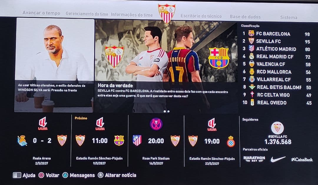 HORA DA VERDADE! 😰🔴⚪ A penúltima rodada da La Liga tem o confronto do líder Barcelona contra o vice-líder Sevilla, que estão separados …