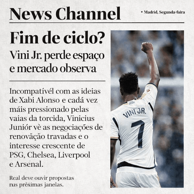 Fim de Ciclo? o que você acha? Vini Jr consegue protagonismo em outro tubarão da Europa?