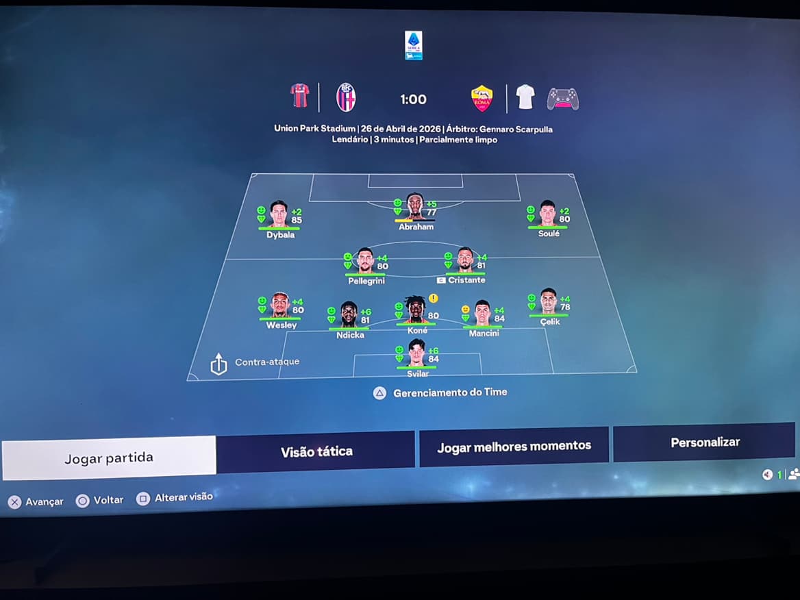 Não é só jogo, é estratégia. 🧠⚽ Roma em campo, vitória no alvo. 🎯🔥 #OurSoccer #ModoCarreira #GameTime