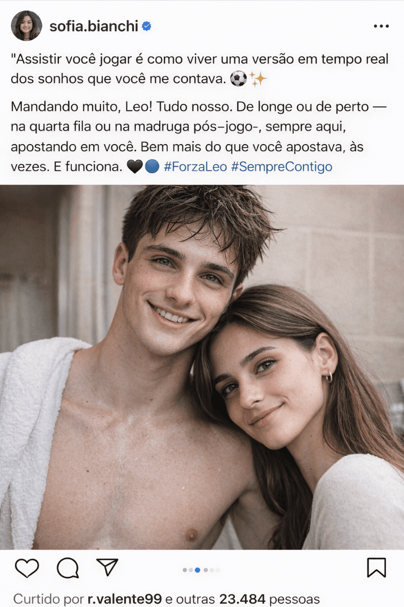 Meu maior apoio desde o primeiro dia. Dentro de campo eu corro, fora dele eu sorrio por causa de você 🤍🖤 Passo a passo, juntos. Sempre.