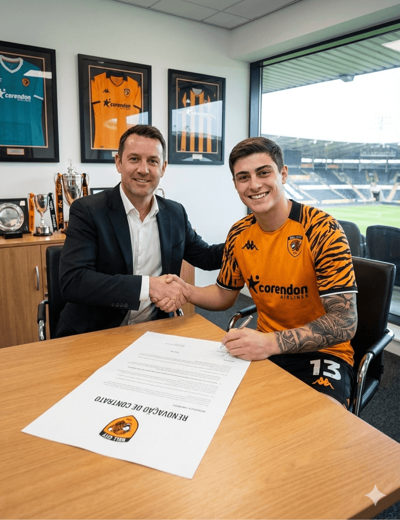 Agora sou HULL CITY por mais dois anos, meu objetivo é ajudar o clube ao acesso a primeira divisão, vamos em busca!! 🖤🧡 Números da jove…