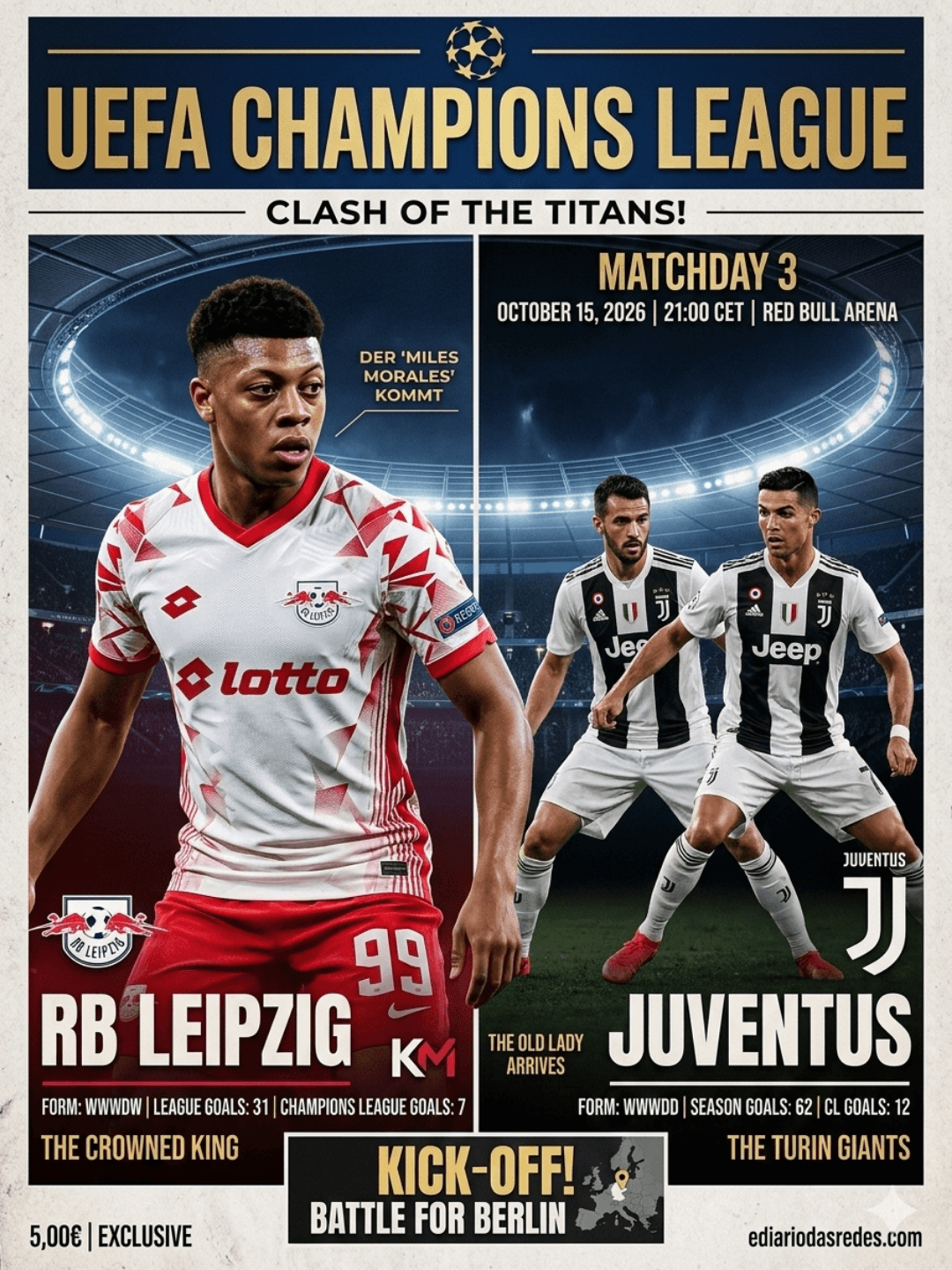 RED BULL LEIPZING X JUVENTUS PELA CHAMPIONS LEAGUE,ESSE CONFRONTO É VALENDO A LIDERANÇA DISPUTADA POR MANCHESTER CITY E RED BULL LEIPZING…