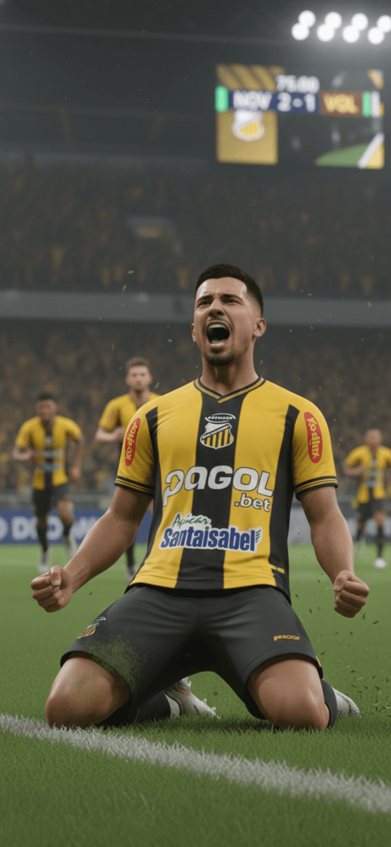 Jogo duro, cada bola uma guerra… mas em casa a gente resolve. Feliz demais pelo gol e pela vitória! 💛🖤
