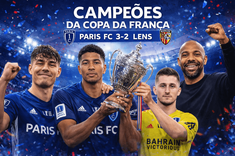 Pela quinta vez consecutiva! Com gols de Belligham, Larsen e Barry, o Paris FC derrota o Lens e é pentacampeão da Copa da França. Thierry…