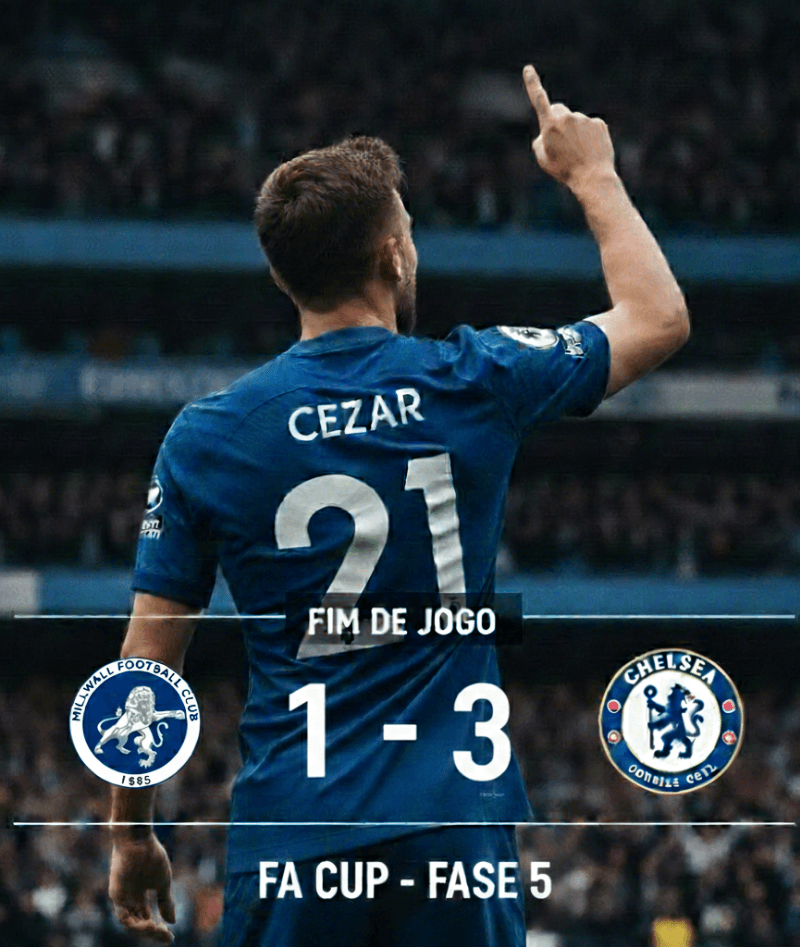 E o time avança para a fase 6 da FA CUP, com 2 gols de Cezar, o time bate o Millwall e segue confiante na competição