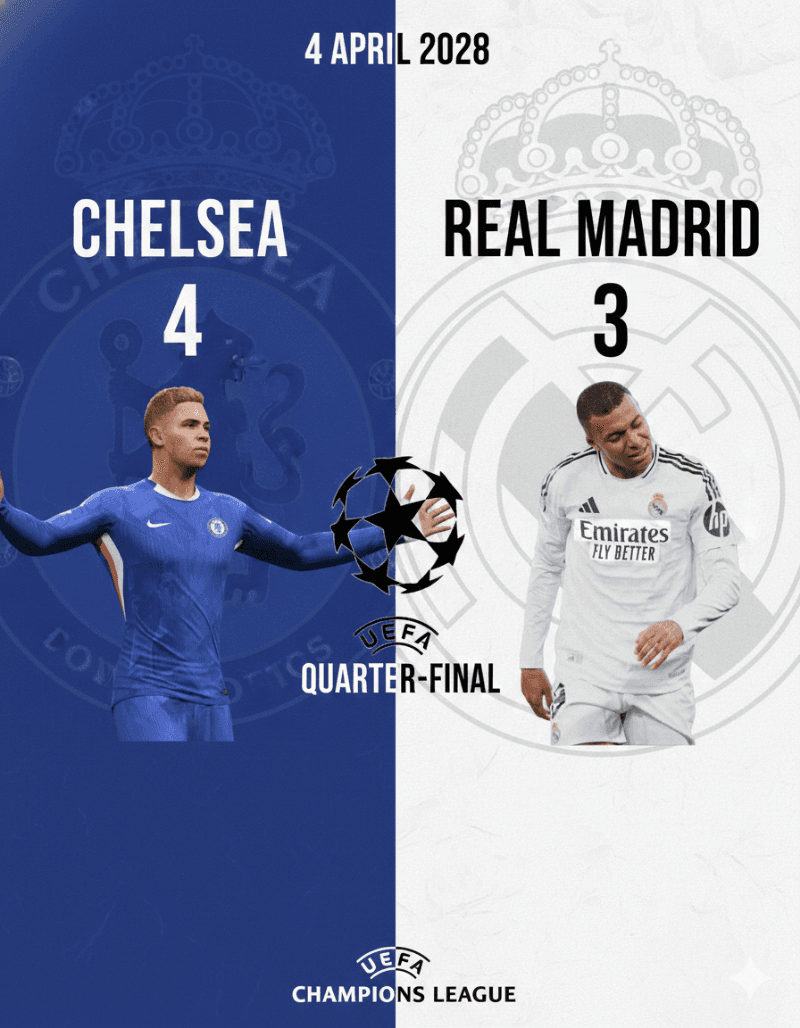 E o trio RCP do Chelsea avança para as semis da Champions League, derrotando o Real Madrid com 3 gols de Cezar e 1 de Palmer, nos 2 jogos…