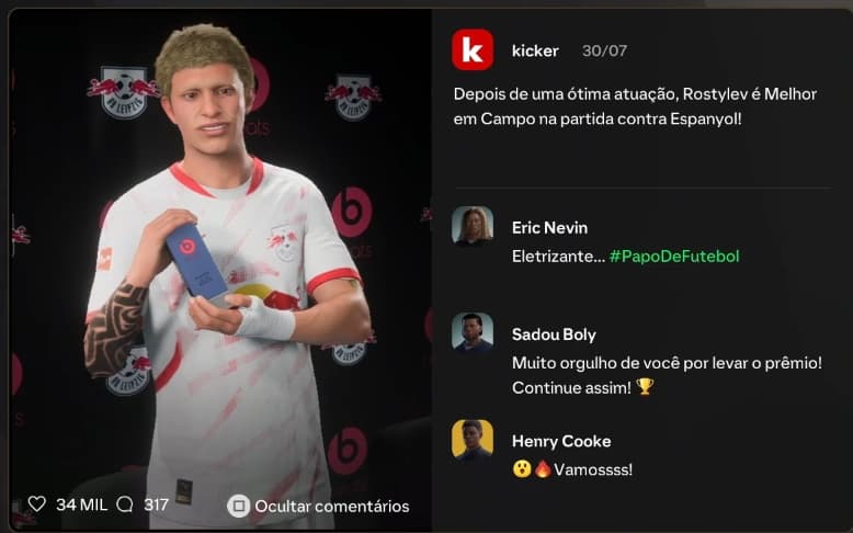 Apesar do empate em 3 a 3 contra o Espanyol, fui o melhor da partida novamente 🙌 +2 🅰️ +1 ⚽