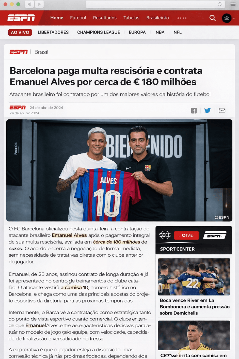 BARCELONA CONTRATA EMANUEL ALVES COM MULTA 🔥