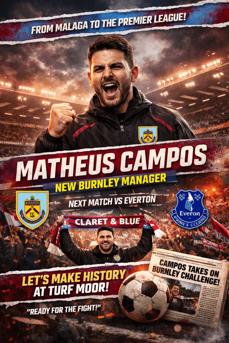 Matheus Campos é o novo treinador do Burnley. Saiu do Málaga quase no fim do primeiro turno da La Liga Hypermotion, onde estava em 2º, e …