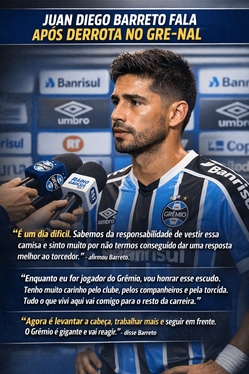 E o Grêmio foi derrotado pelo Internacional, em casa! E o Juan Diego trouxe essa declaração pós jogo.