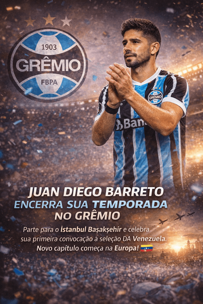 Juan Diego Barreto encerra sua temporada no Grêmio. Destaque do time, recebe carinho da torcida e parte para o İstanbul Başakşehir. També…
