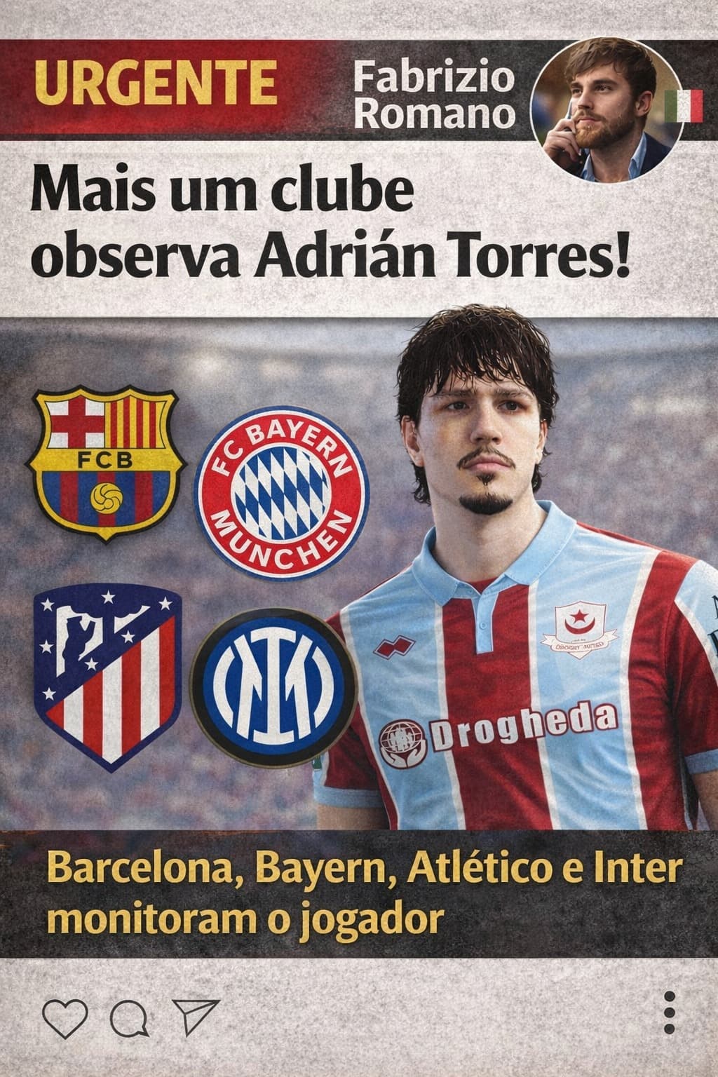 Barcelona, Bayern, Atlético de Madrid e Inter monitoram Adrián Torres 👀⚽ Já existem contatos iniciais com seu estafe, mas ainda sem prop…