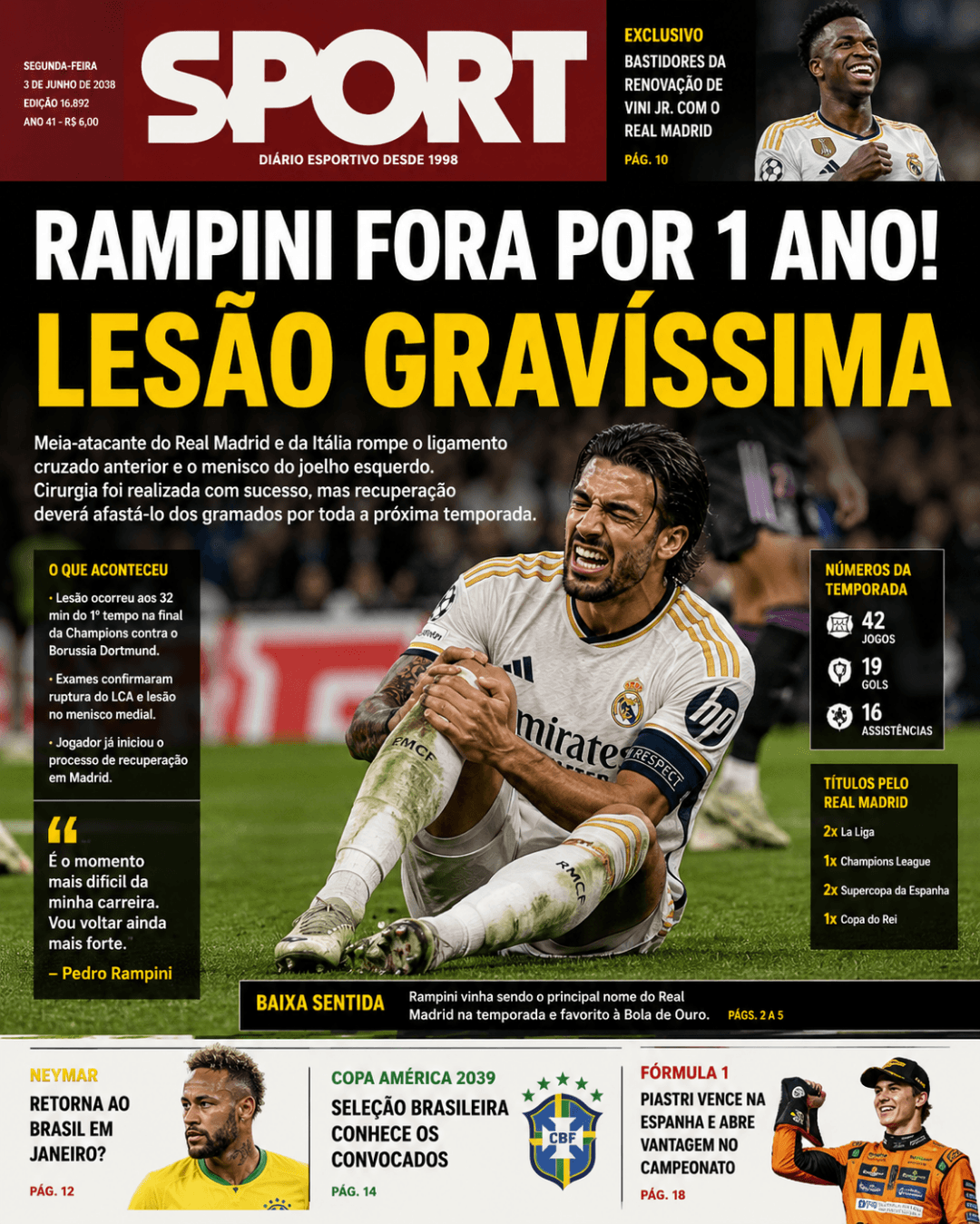 🚨 OFICIAL: Pedro Rampini está fora da próxima temporada. A grave lesão interrompe o auge do craque italiano após uma histórica Copa do M…