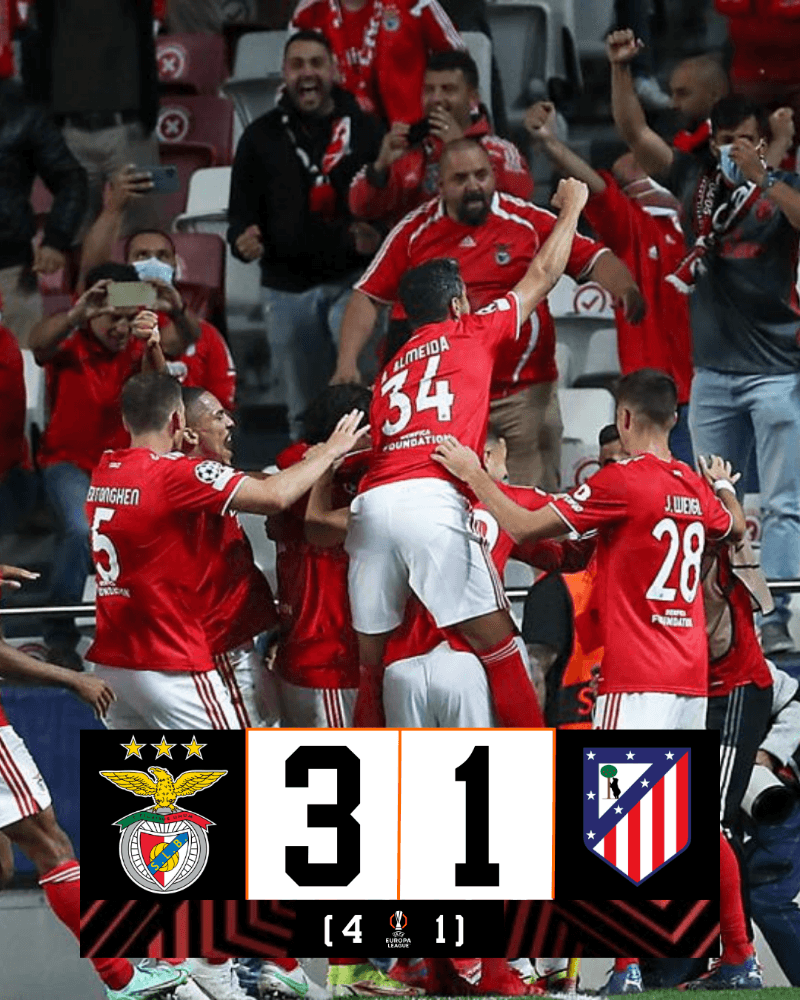 ACABA O JOGO. Benfica está na final da Europa League após ganhar em casa ao Atlético Madrid.🦅