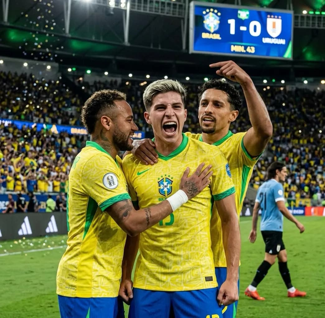 Muito feliz em fazer o meu primeiro gol com a camisa da seleção brasileira ,é uma honra vestir essa camisa que é um manto tão pesado do f…