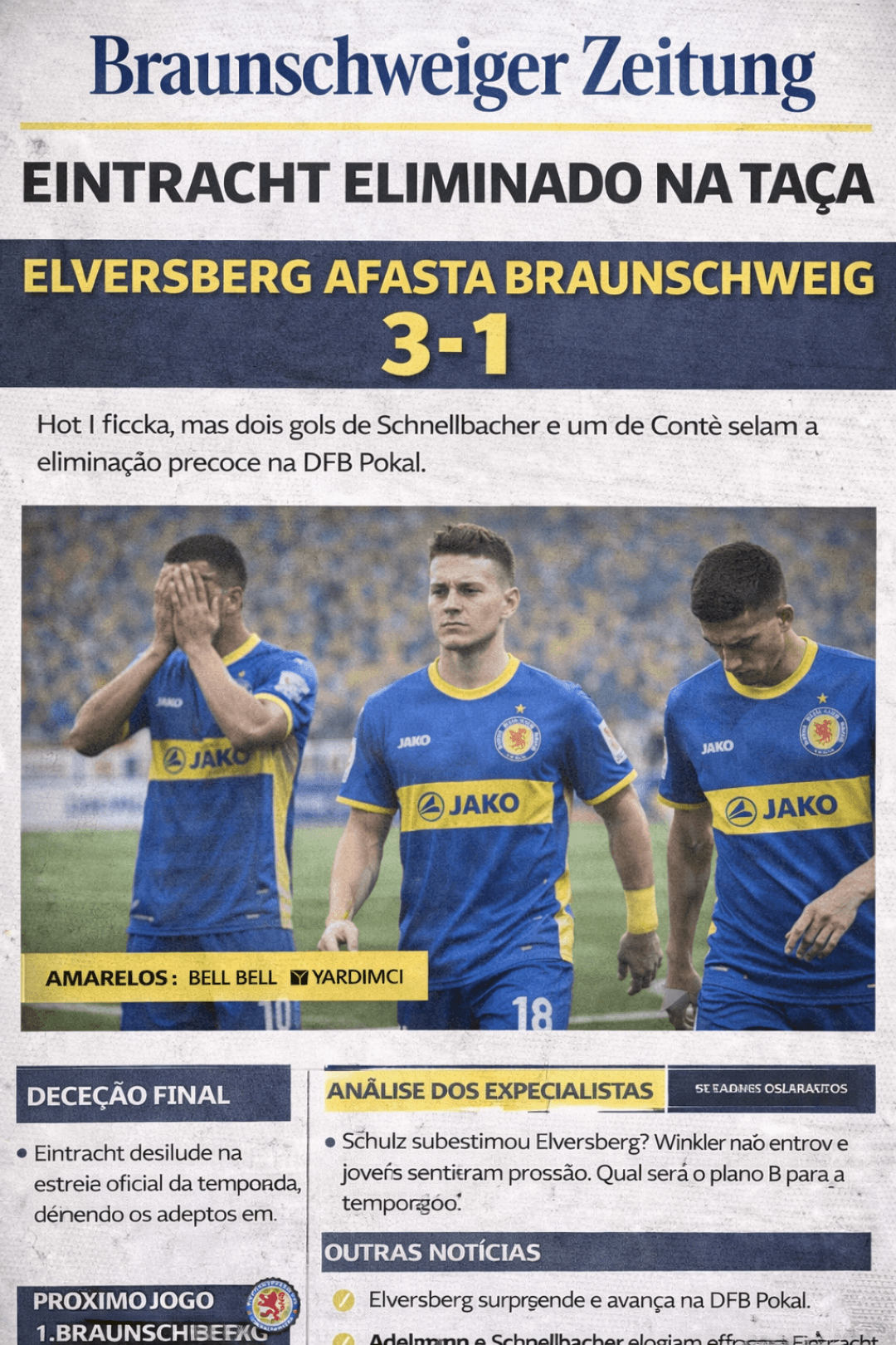 Jogo difícil. Estamos eliminados da DFB Pokal na primeira fase