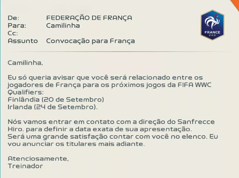 Mega feliz com mais uma convocação para as Les Bleues! 🇫🇷 Desta vez é para a Data FIFA de Setembro! Jogos contra Filnândia e Irlanda pe…