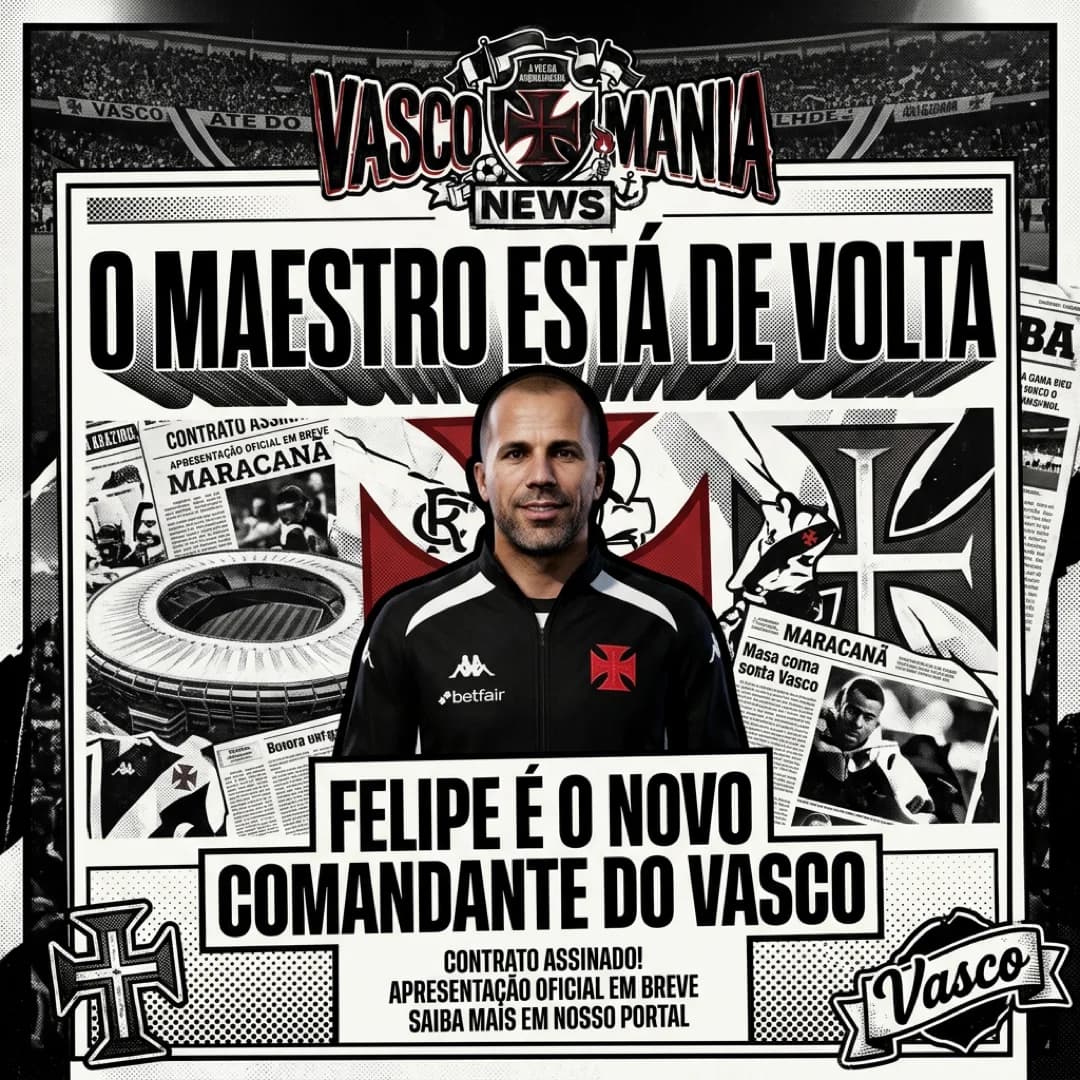 🚨 CONFIRMADO: O MAESTRO ESTÁ DE VOLTA! Felipe Jorge Loureiro é o novo treinador do Vasco da Gama para a temporada 2026. Ídolo, cria da c…