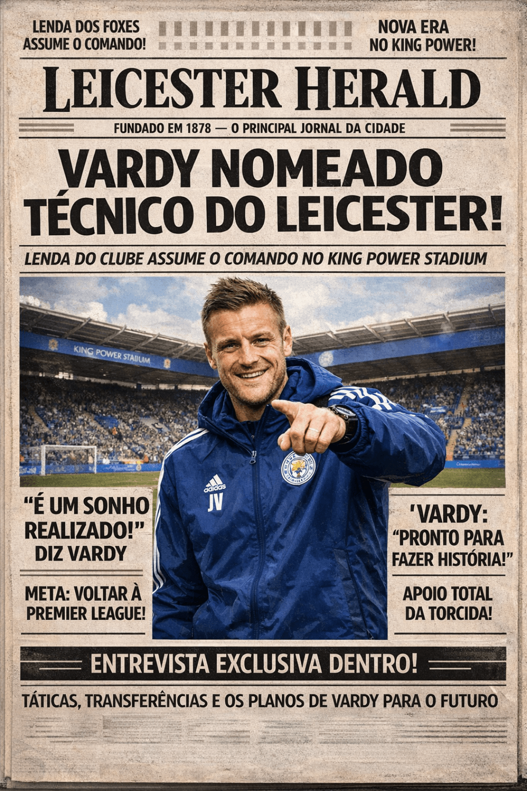 Jamie Vardy Treinador do Leicester!! Apos o time ingles cair para a championship Jamie Vardy ex-jogador assumi como interino do time, ser…