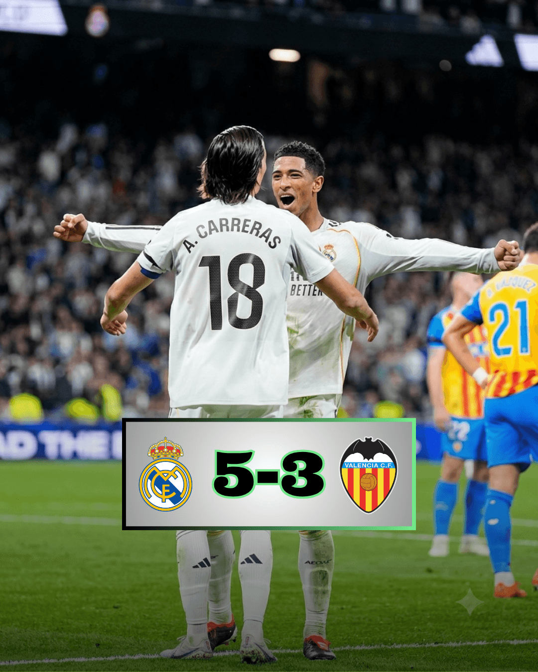JOGAÇO!! Em partida com muitos gols, o Real Madrid supera o Valência e permanece na liderança do Campeonato Espanhól