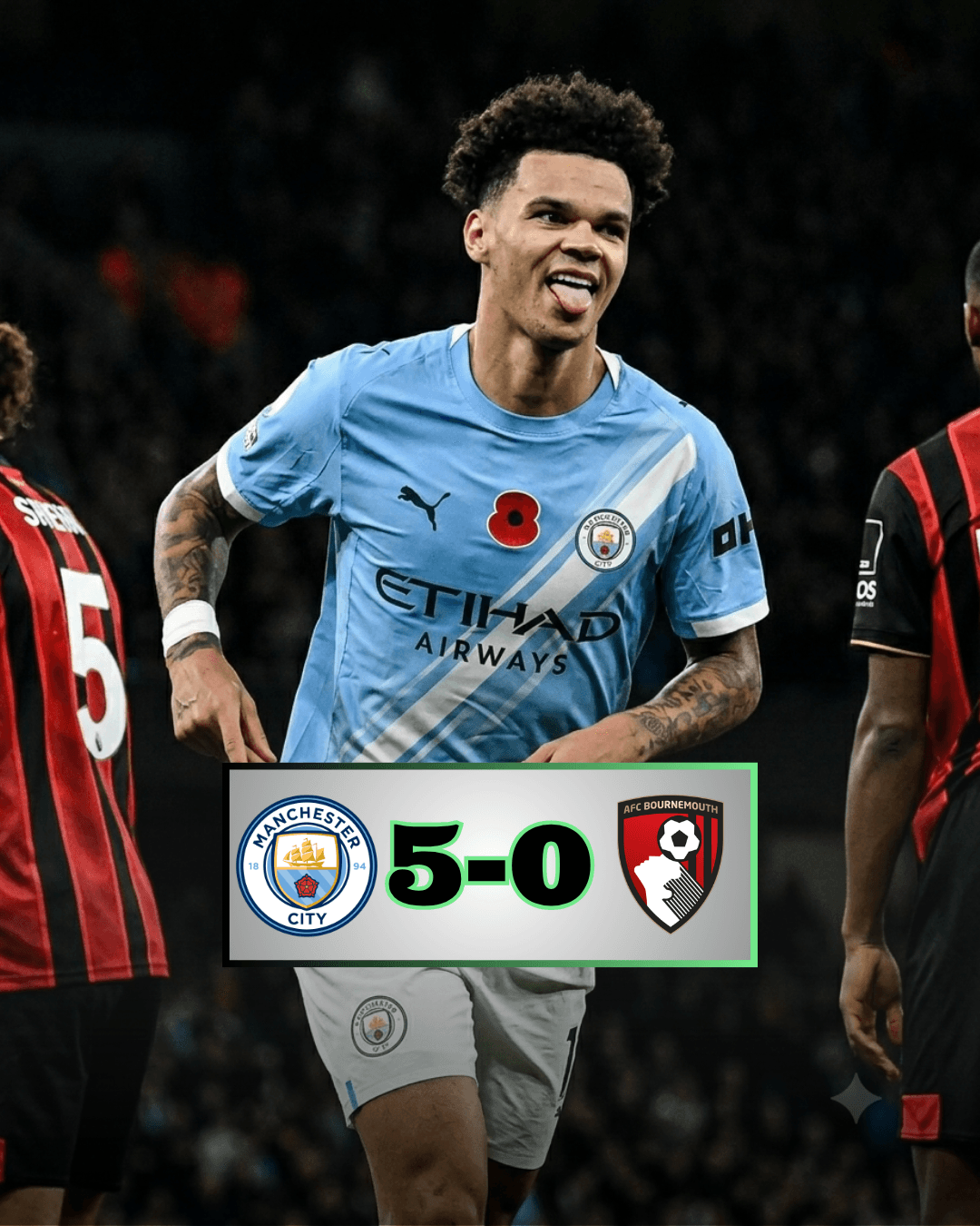 AVASSALADOR!! Manchester City goleia o Bournemouth por 5 á 0 e se isola na liderança da PL