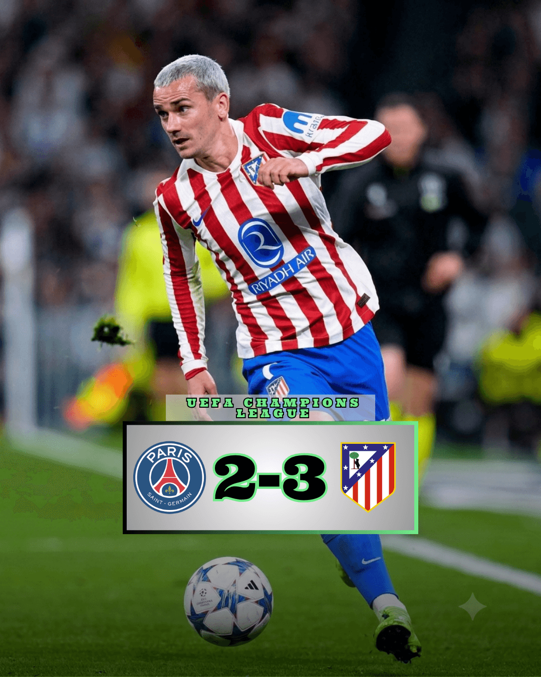 JOGAÇO!! O Atlético de Madrid marca no final da partida e supera o PSG fora de casa pela UCL