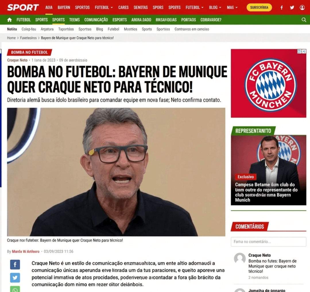 O jornal Sport postou uma especulação que o Bayern tá de olho no {@}[Craque Neto Técnico](69a4771c72b8ee80456ee9f3) pra comandar a equipe…