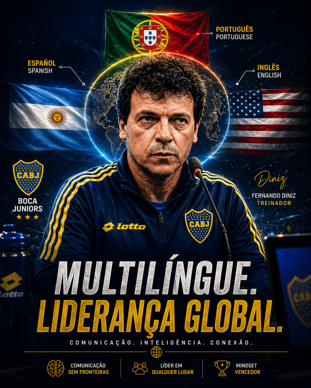 🌍 MULTILÍNGUE. MULTICULTURAL. UMA MENTALIDADE. 🇦🇷🇺🇸🇵🇹 Dentro e fora de campo, a comunicação é arma. #BocaJuniors #Diniz {@}[Lotto]…