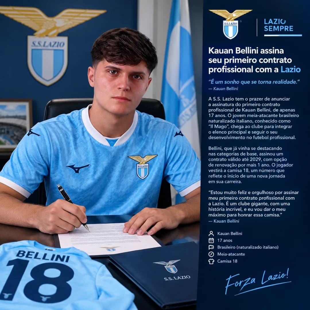 Primeiro contrato profissional Já estou ansioso para estrear com a Lazio