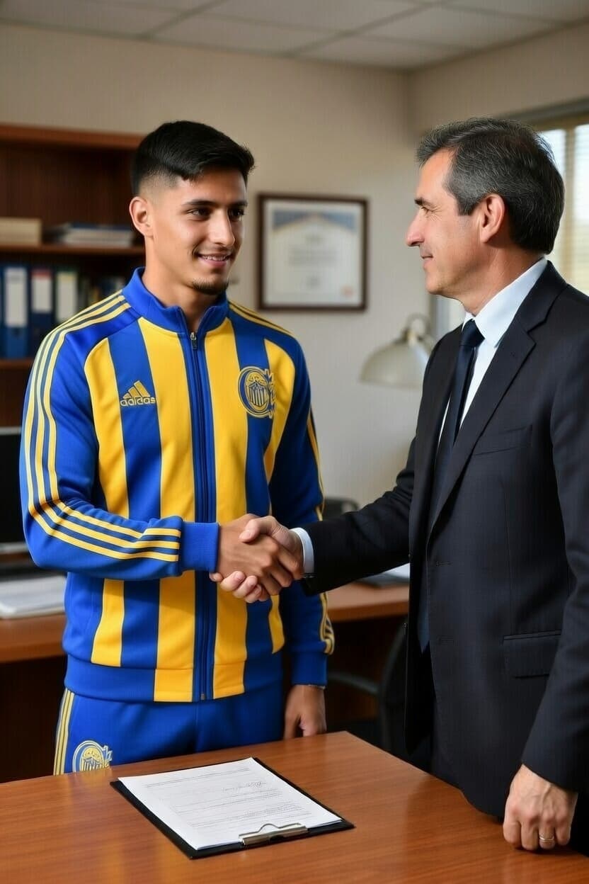 Muy contente por assinar mi primero contrato profissional. Obrigado pela confianza. Força Rosario💙🤍. @RosarioCentral