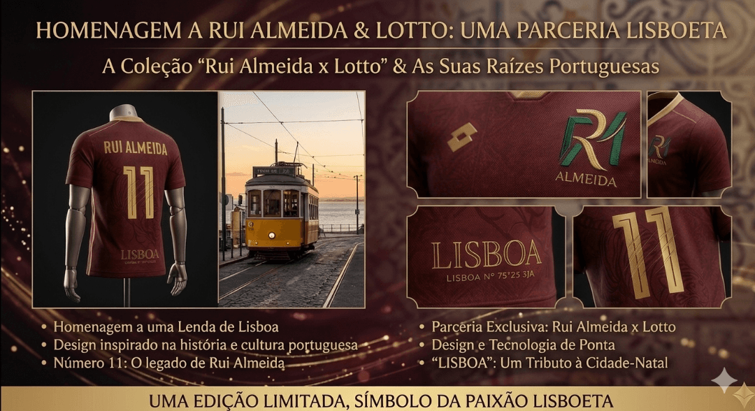 Chegou a coleção Rui Almeida x Lotto! 🇵🇹 Uma edição limitada que une o icônico número 11 ao charme de Lisboa. Com design inspirado na c…