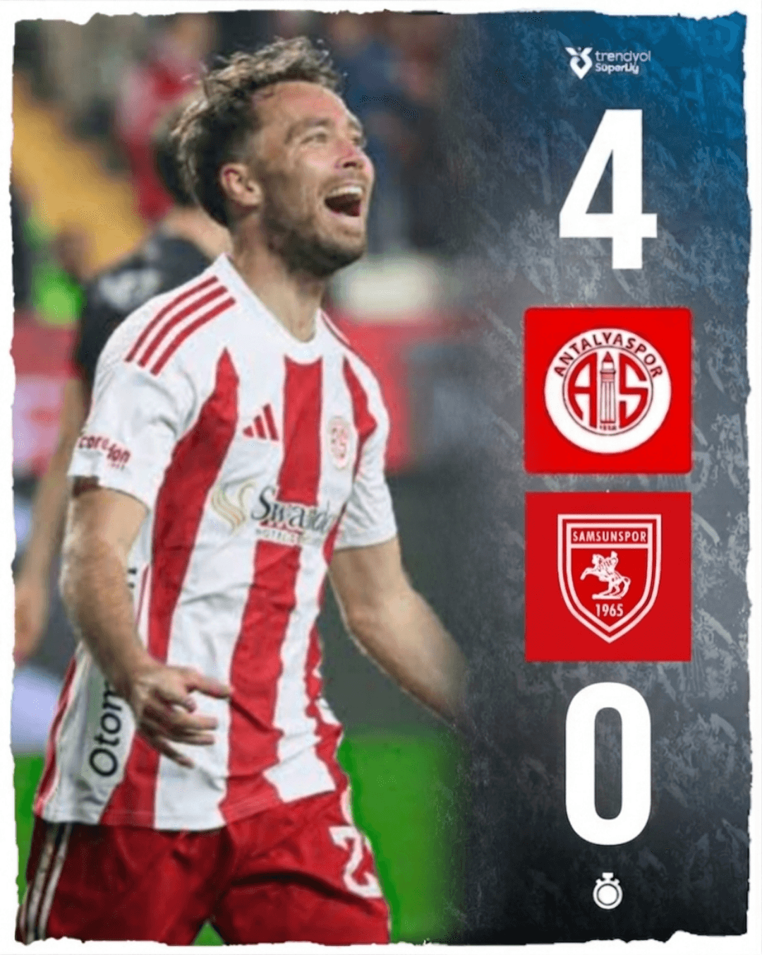 FIM DE JOGO! 🔥 Samsunspor 0 x 4 Antalyaspor ⚽️⚽️⚽️ Van de Streek ⚽️ Günver Vitória fora de casa! Show de Van de Streek que fez um Hat-Tr…