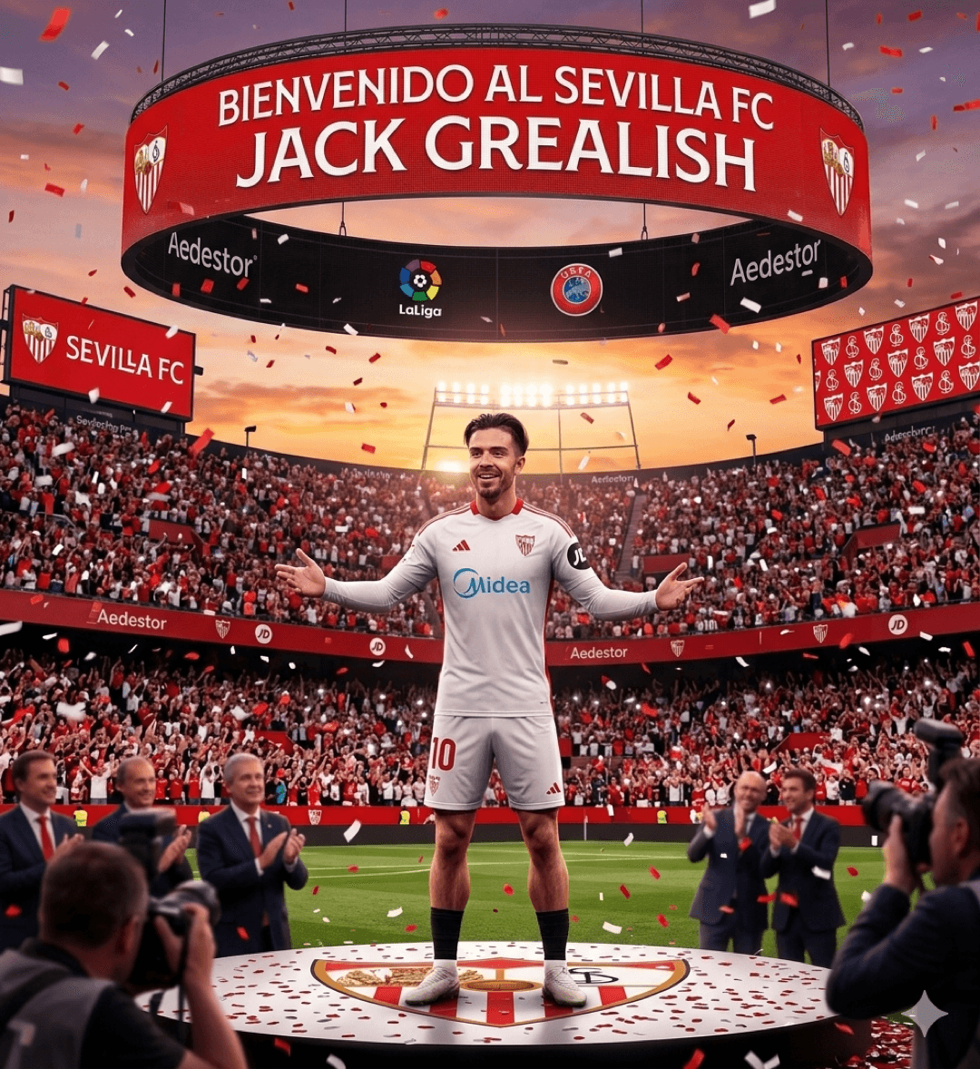 JACK GREALISH É DO SEVILLA! 🔴⚪✨ O craque inglês desembarca no Ramón Sánchez-Pizjuán como o grande reforço da nossa nova era SAF! Habilid…