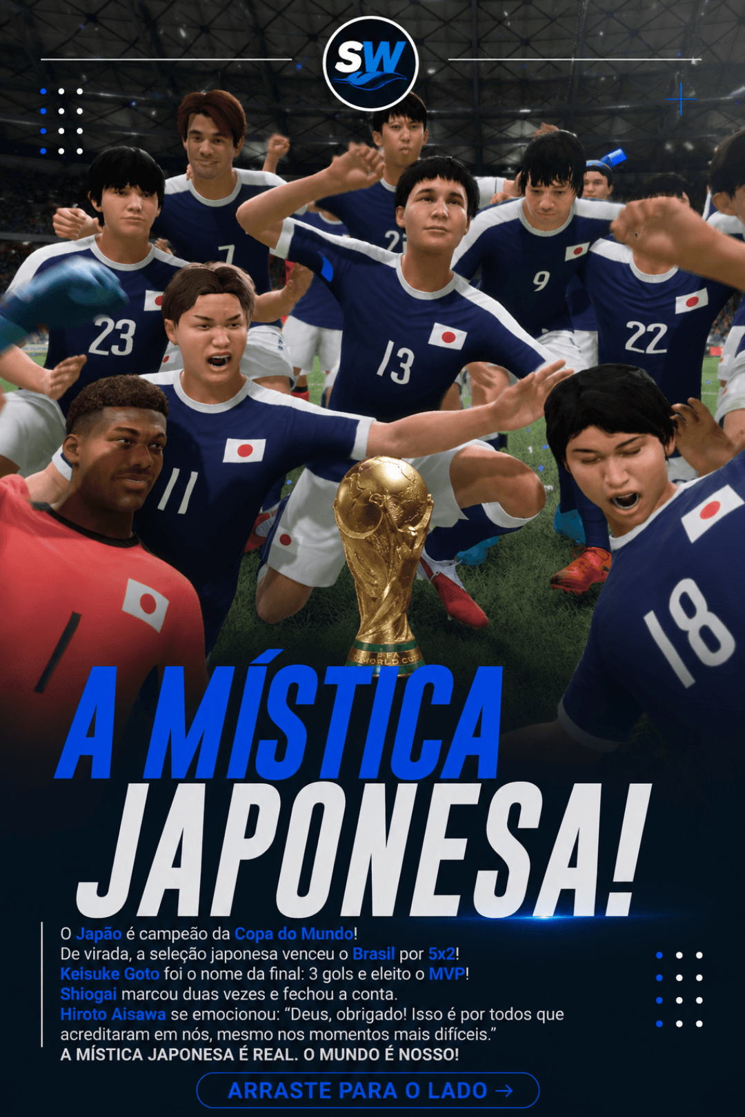A MÍSTICA JAPONESA! 🇯🇵🔥 O Japão venceu o Brasil por 5x2 de virada e conquistou a Copa do Mundo! Keisuke Goto brilhou com 3 gols e MVP …