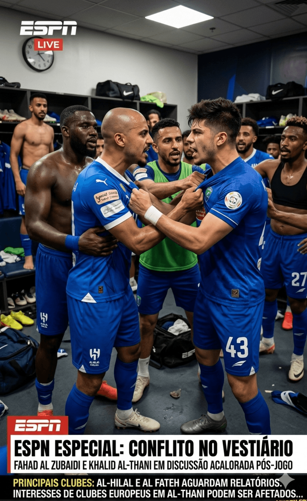 🔥 CLIMA QUENTE EM RIADE! Fahad Al Zubaidi e Khalid Al-Thani se estranharam no vestiário após o apito final. O motivo? O gol inacreditáv…