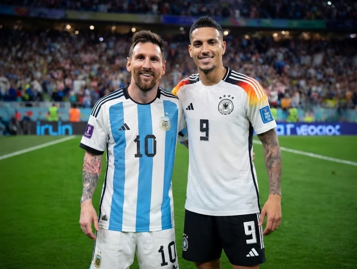 Noite inesquecível 🇩🇪🔥 Enfrentar a Seleção da Argentina já é gigante… agora trocar camisa com o Lionel Messi é outro nível 🤯⚽ Respeit…