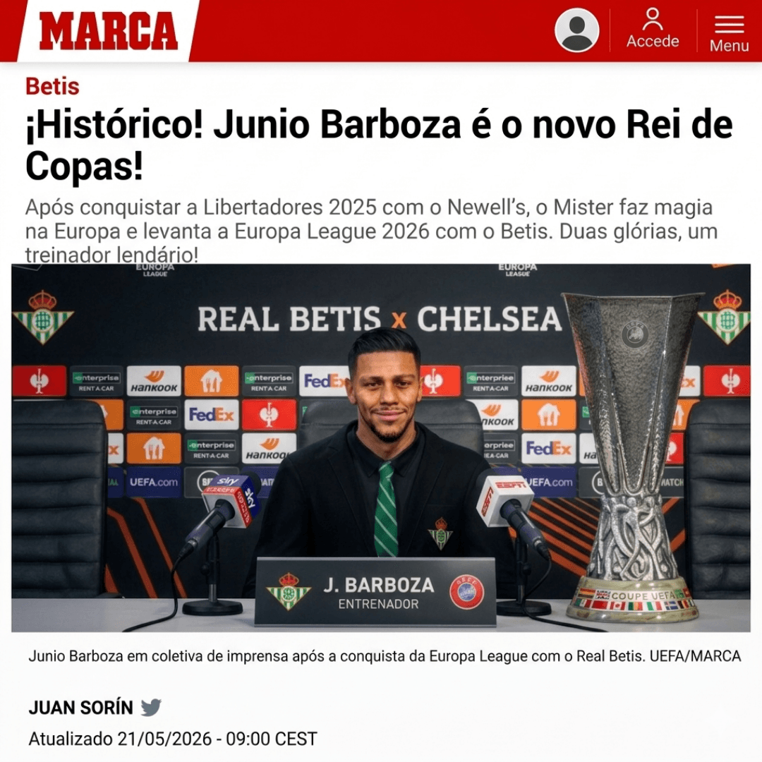MARCA | Rei de Copas ⚪🔴 ​Histórico! Junio Barboza é o novo Rei de Copas! Após conquistar a Libertadores 2025 com o Newell's, o Mister fa…