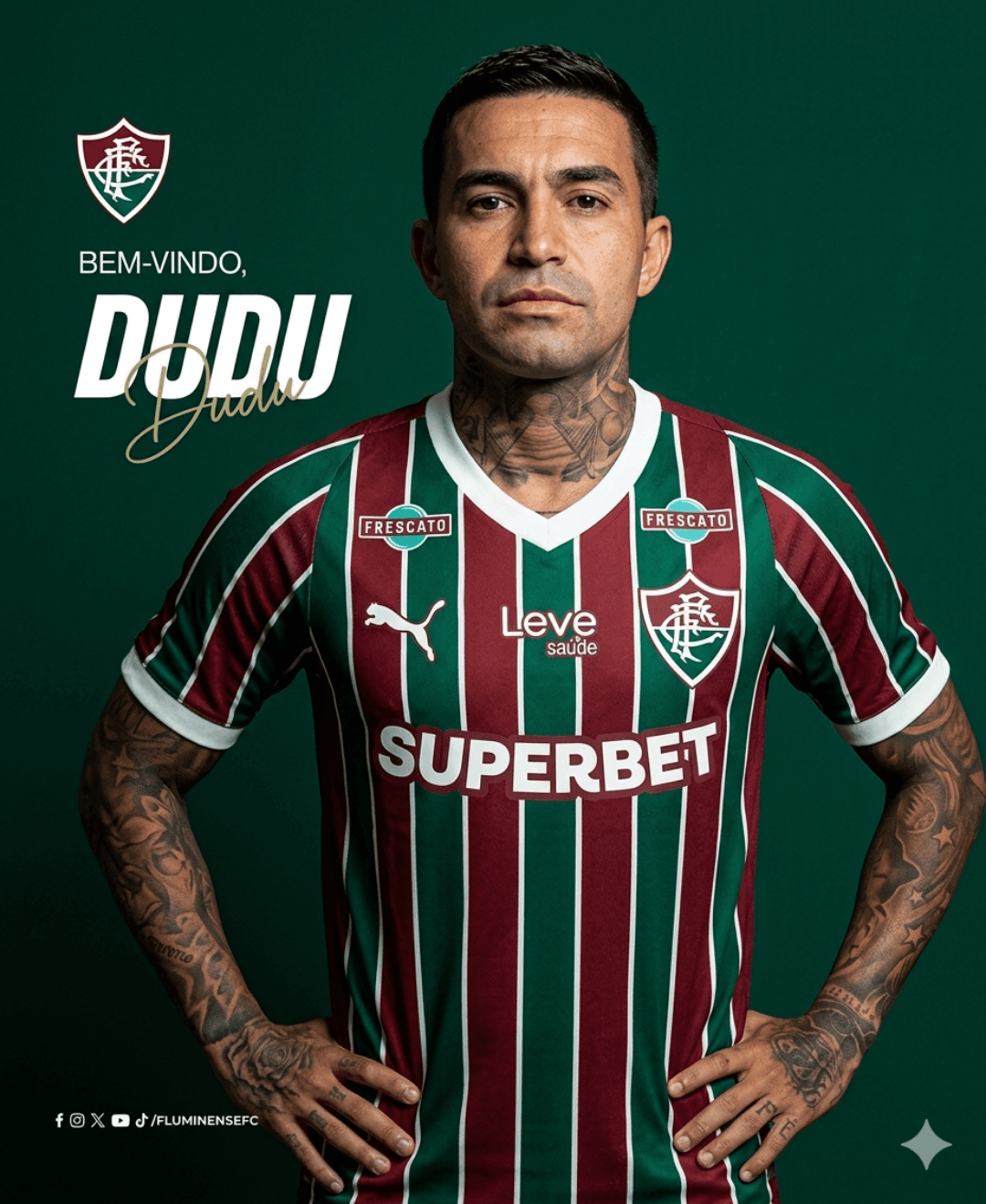 🔴E OFICIAL🔴 DUDU E DO FLUZÃO O Fluminense tem a Honrar de anunciar Dudu como novo atacante desejamos muita sorte pro nosso atleta.