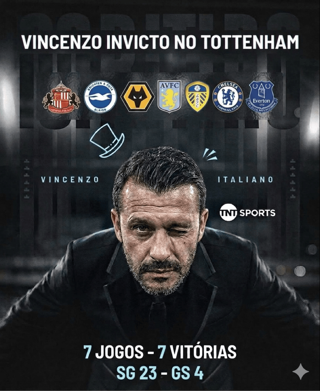 "Com Vincenzo, a magia voltou a Londres." Em um final de temporada de tirar o fôlego, o técnico Vincenzo Italiano não apenas salvou o Tot…