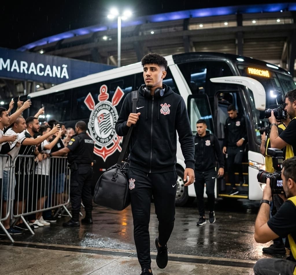 🦅 O elenco do Corinthians acaba de chegar no Maracanã para a partida diante do Flamengo